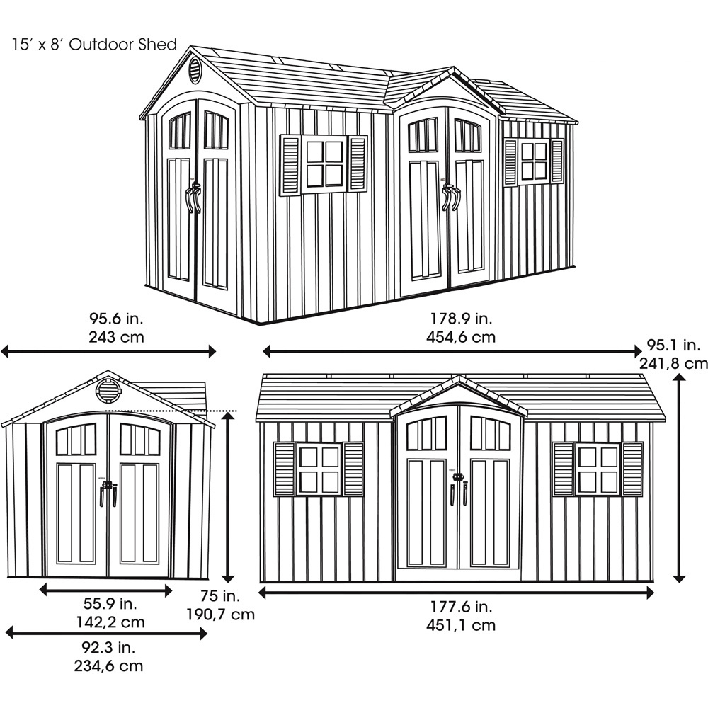 Lifetime Products 15 x 8ft Double Door Dual Entry Grey Garden Storage Shed Image 9