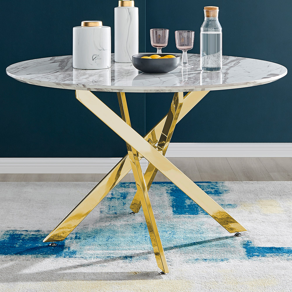 Furniturebox Arona 6 Seater Round Dining Table White Marble and Gold Image 1