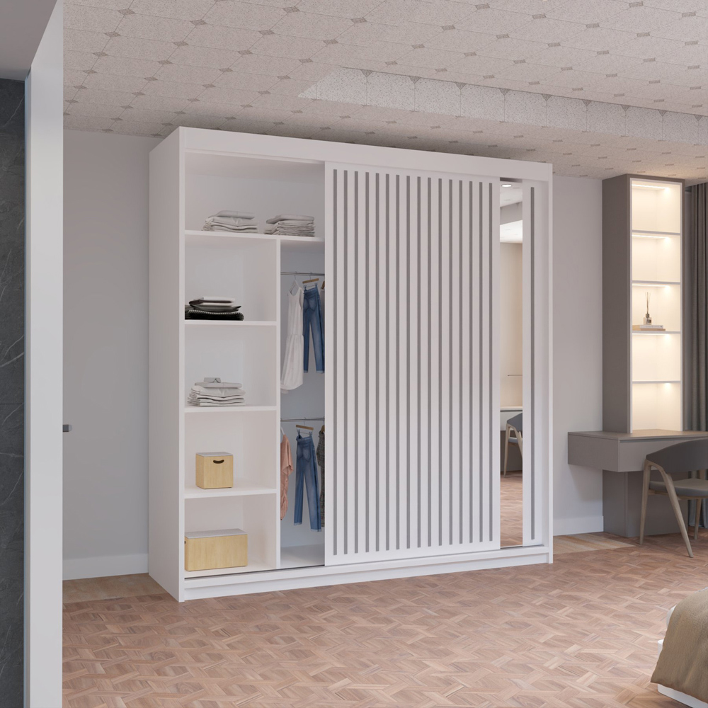 M N Furniture Roman 2 Door White and Grey Mirrored Sliding Wardrobe 203cm Image 3