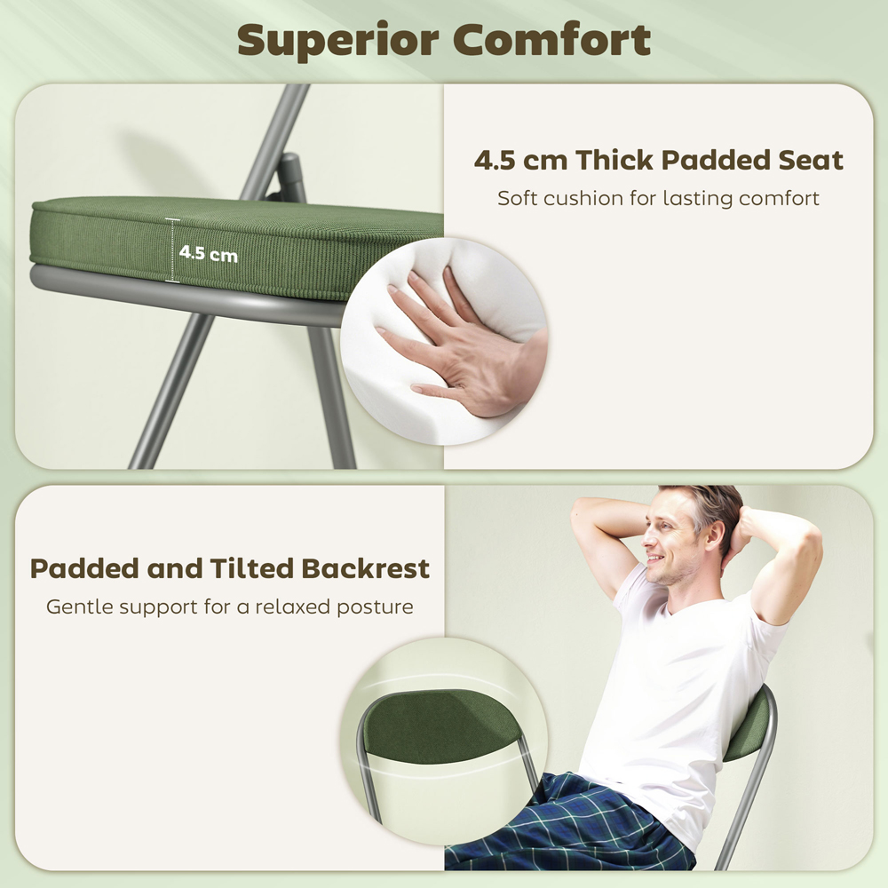 HOMCOM Set of 4 Green Steel Frame Foldable Chair with Cushioned Seat Image 8
