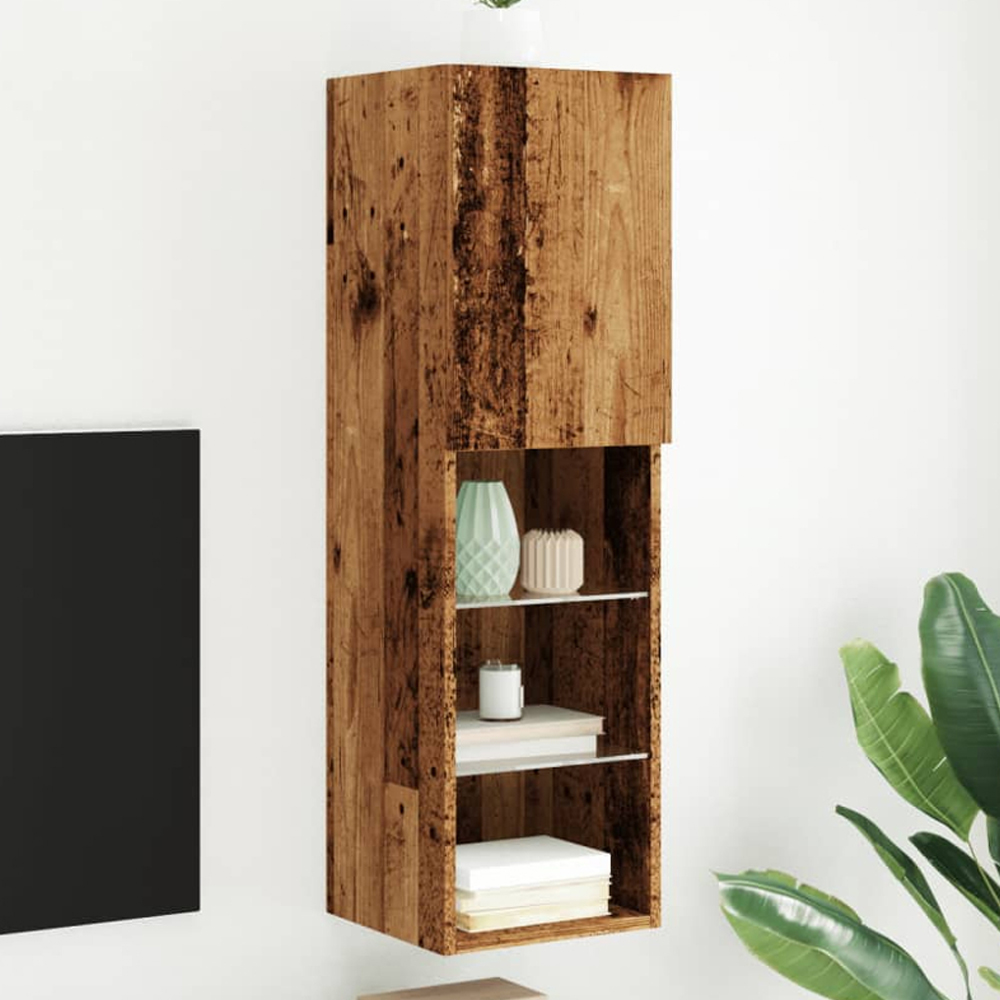 vidaXL Single Door 3 Shelf Old Wood Wall Mounted LED TV Cabinet Image 1