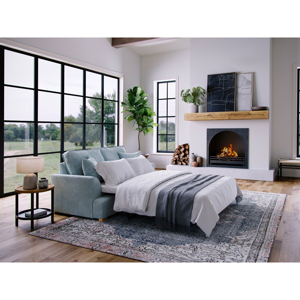 Alba City 2 Seater Fine Blue Fabric Sofa Bed Image 7