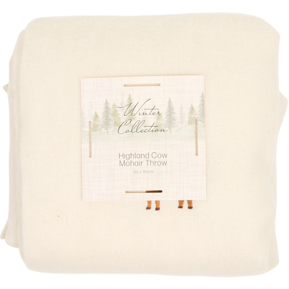 Highland Cow Embroidered Mohair Throw Neutral Image 3