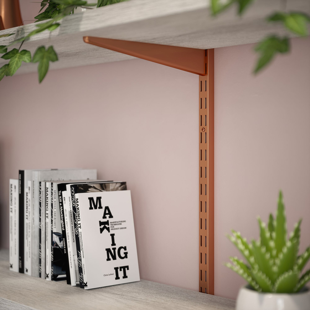 Rothley Polished Copper Twin Slot Shelving Kit 12.5 inch Brackets and 63 inch Uprights Image 2