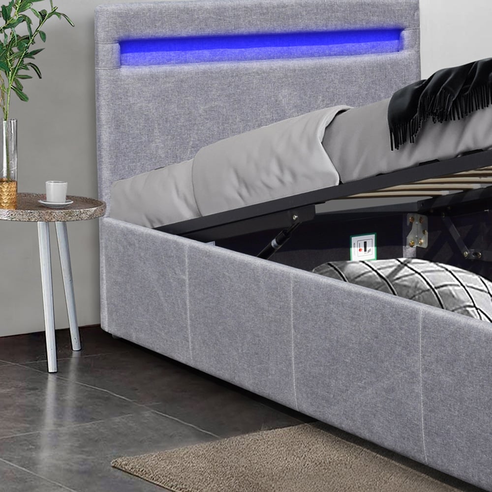 Comfy Living Small Light Grey Ottoman Bed Frame with LED Image 5