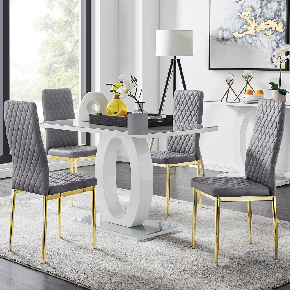Furniturebox Lucia Valera 4 Seater Dining Set Grey Gloss and Gold Image 1