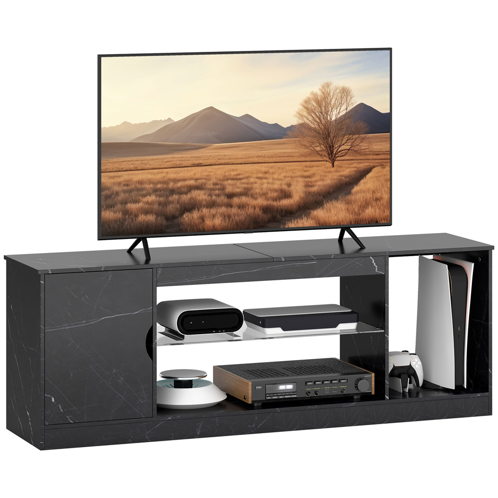 HOMCOM Single Door 3 Shelf Black Marble Effect TV Unit Image 2