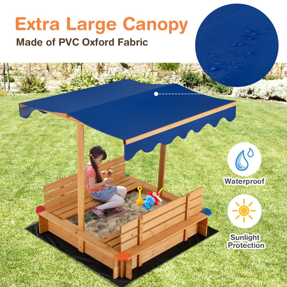 Costway Kids Backyard Wooden Sandbox with Canopy Image 7