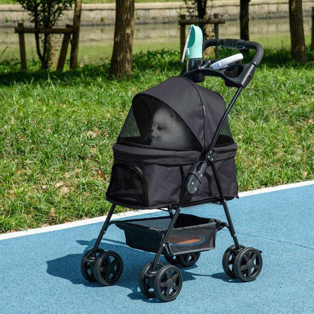 PawHut Foldable Black Pet Stroller with Canopy Image 2