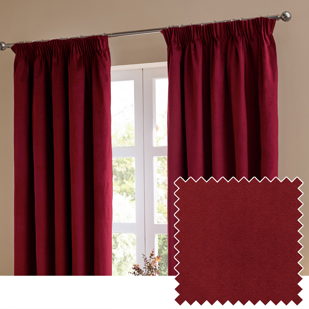 Furn The Ultimate Burgundy Velvet Blackout Pencil Pleat Curtains 117 x 137cm Image 6