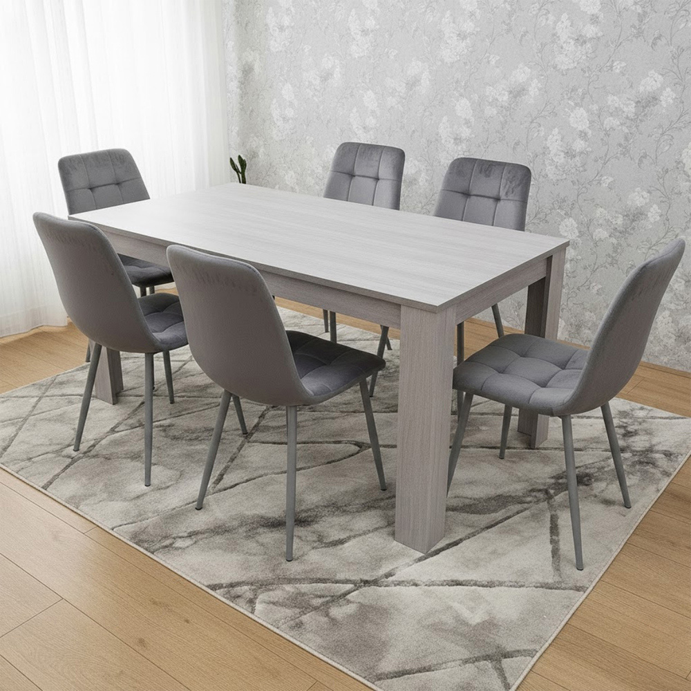 Portland Kosy Koala 6 Seater Modern Velvet Dining Set Grey Image 3