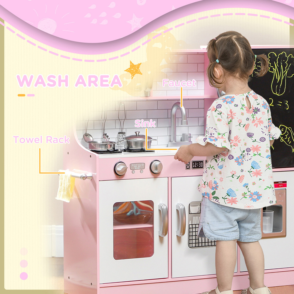 Tommy Toys Kids White Pink Kitchen Set with Toy Phone and Chalkboard Image 6