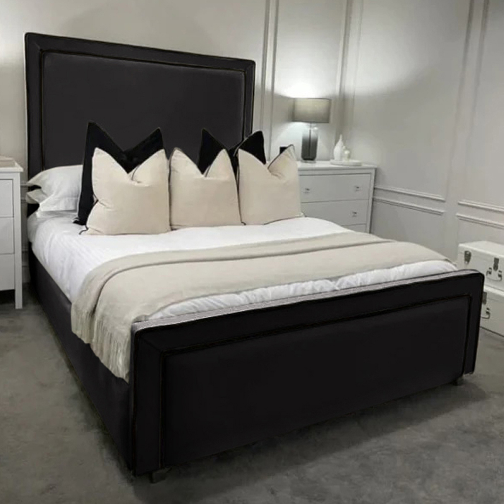 Eleganza Home Bianca King Size Black Plush Velvet Bed Frame with Headboard and Footboard Image 1
