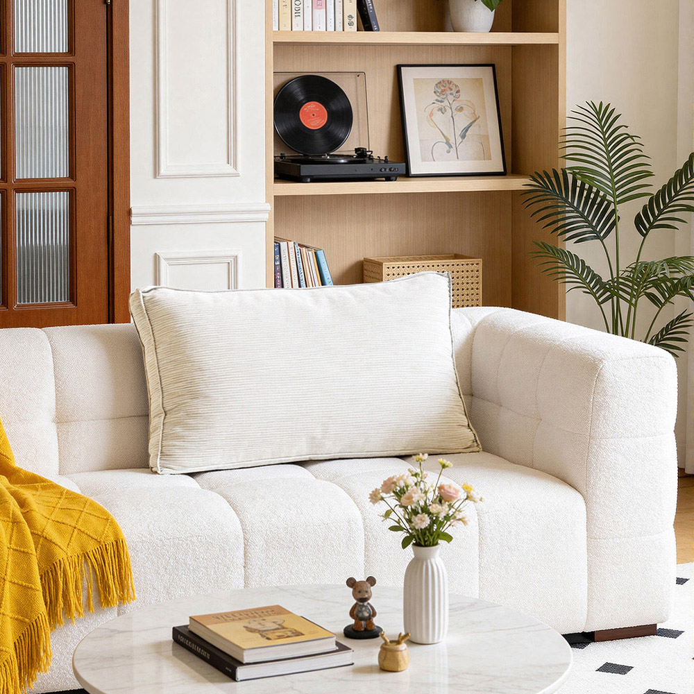 Living and Home Beige and White Soft Corduroy Cushion 53 x 80cm Image 2
