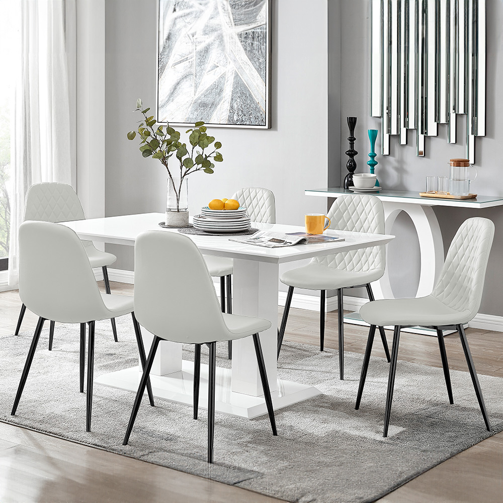 Furniturebox Molini Solara 6 Seater Dining Set White Gloss and Black Image 1