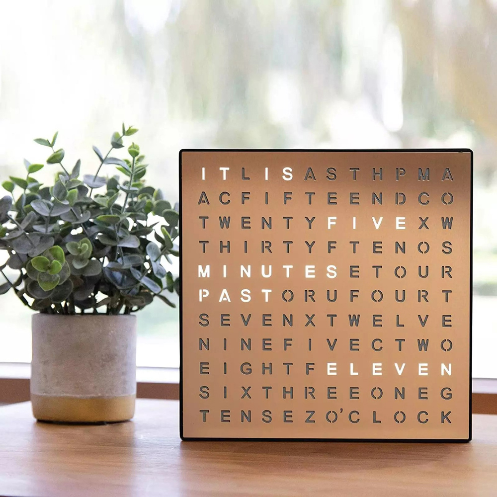 Gr8 Home Black and Copper LED Light Up Word Clock Image 2