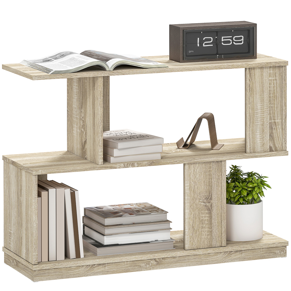 HOMCOM 4 Shelf Natural Wood Finish S Shaped Nightstand Image 2