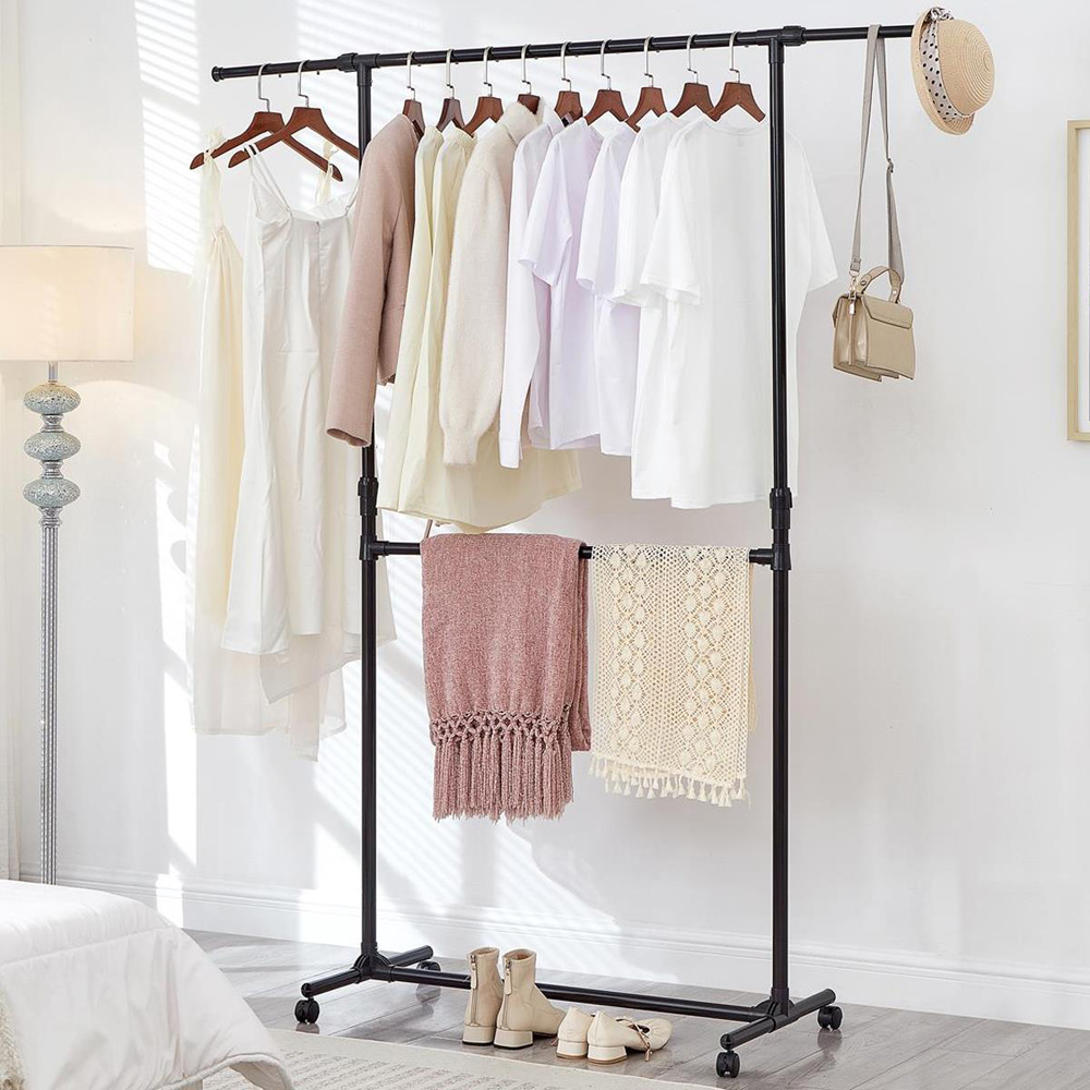 House Of Home Black Adjustable Double Clothes Rail Image 2