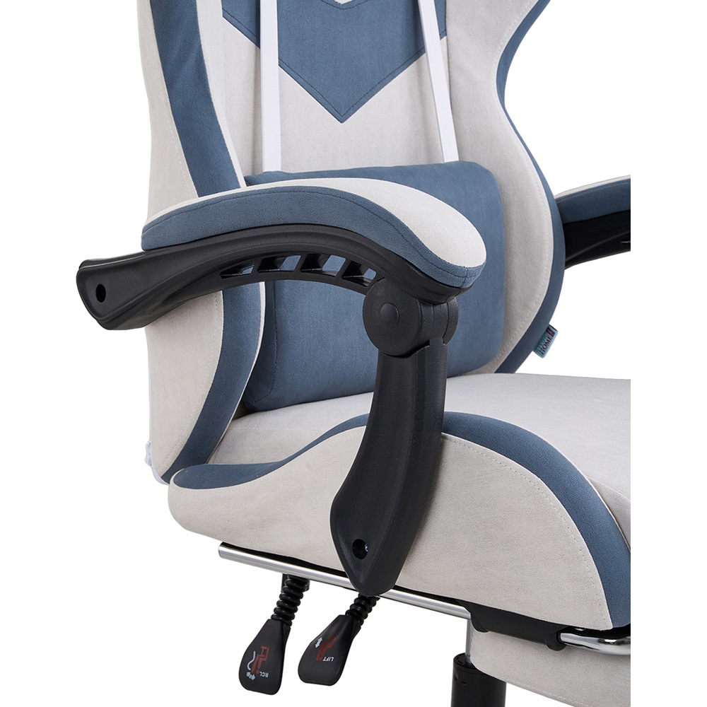 Living and Home Grey and Blue Fabric Gaming Chair with Footrest Image 4
