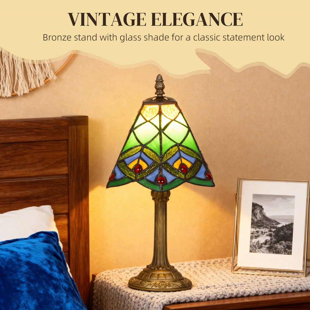 HOMCOM Tiffany Style Handcrafted Stained Glass Table Lamp Image 8