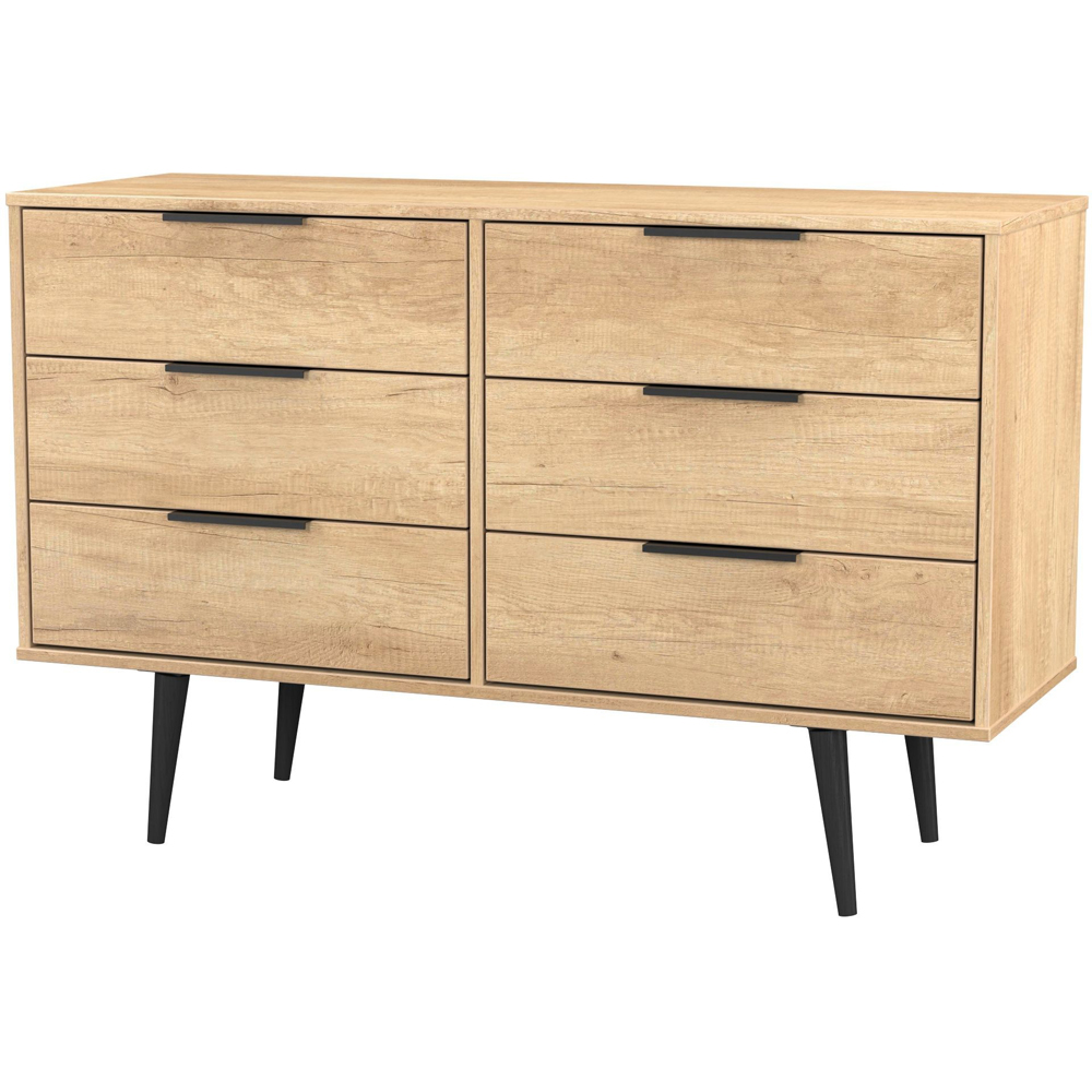 Crowndale Hong Kong 6 Drawer Nebraska Oak Wide Chest of Drawers Ready Assembled Image 2