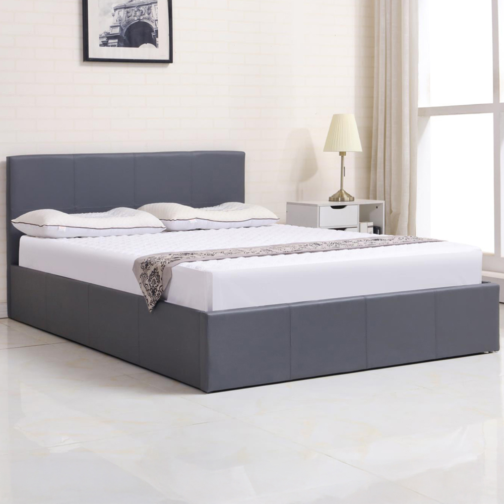 Portland Small Double Grey Leather Ottoman Bed Image 1