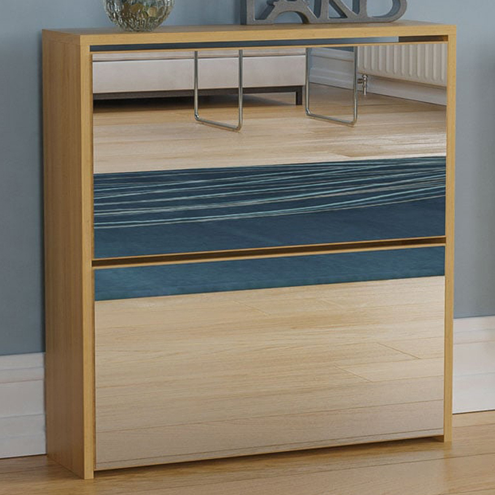Vida Designs Welham Oak 2-Drawer Mirrored Shoe Cabinet Rack Image 1