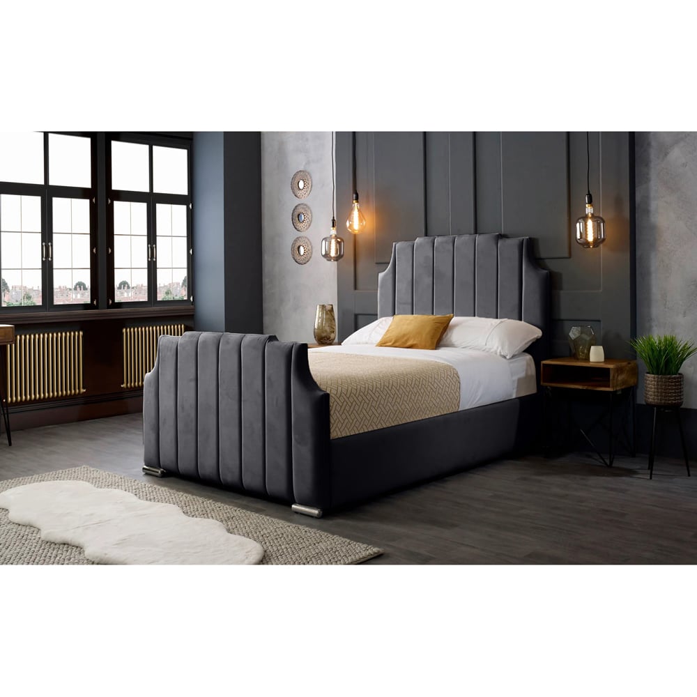 Eleganza Home Nelson King Size Steel Plush Velvet Bed Frame with Headboard Image 4