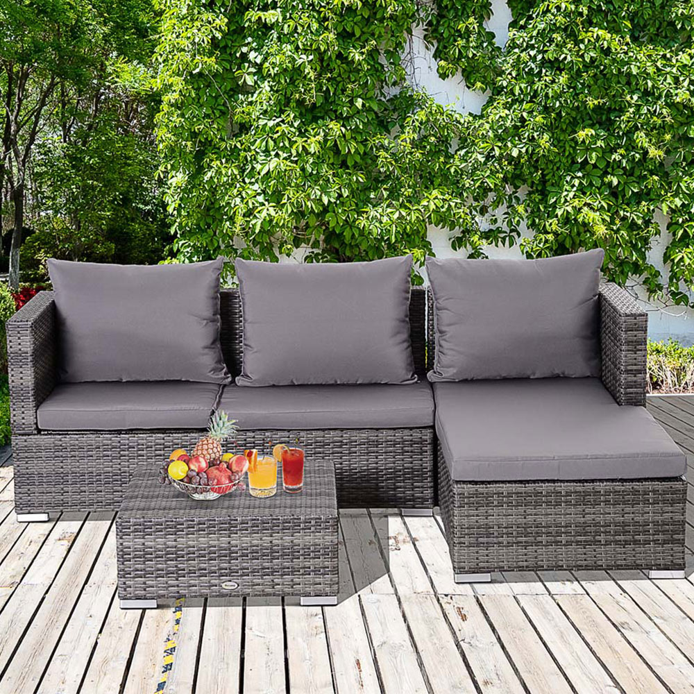 Outsunny 4 Seater Grey PE Rattan Outdoor Sofa Dining Set Image 1