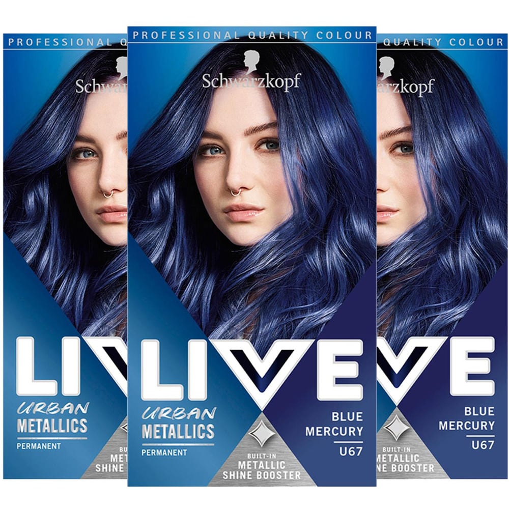 Schwarzkopf Live Urban Metallics U67 Blue Mercury Permanent Hair Dye 3 Pack Image 1