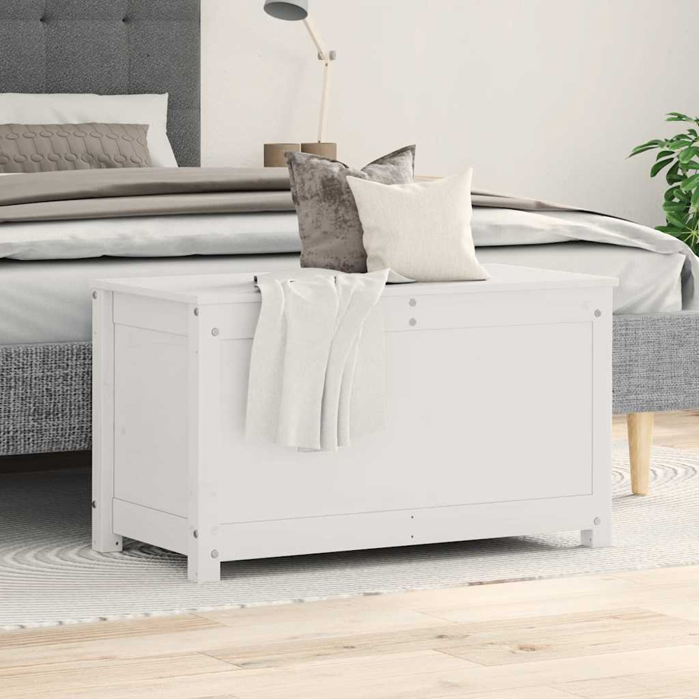 vidaXL White Solid Pine Wood Storage Box with Lid 80 x 40 x 45.5cm Image 9