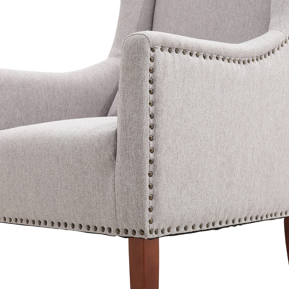 Living and Home Burlap Studded Grey High Back Armchair with Cushion Image 6