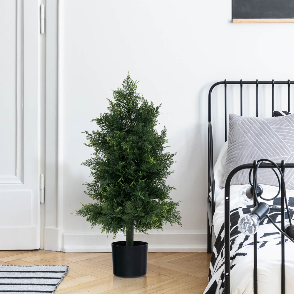 Costway Cedar Topiary Tree Artificial Plant In Pot 2.6ft Image 3