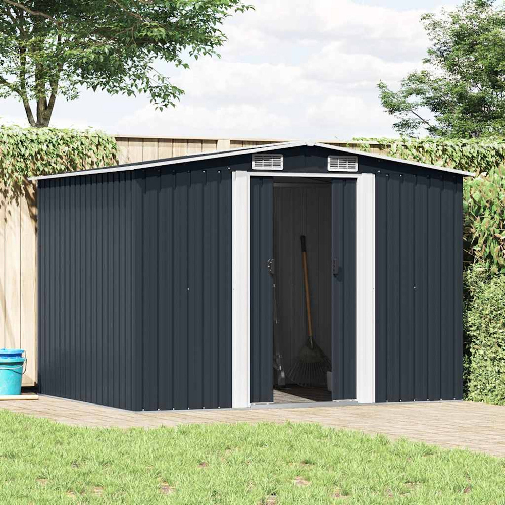 vidaXL 8.4 x 6.7ft Anthracite Galvanised Steel Garden Shed Image 2