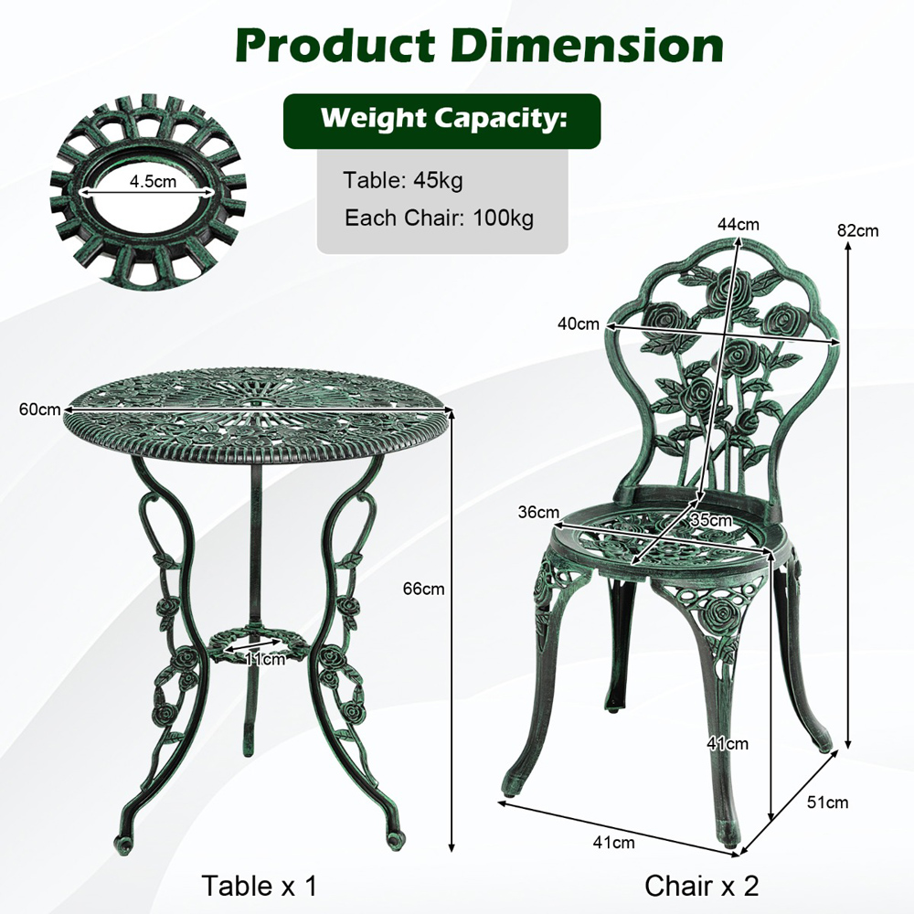 Costway 2 Seater Aluminium Bistro Set Image 9