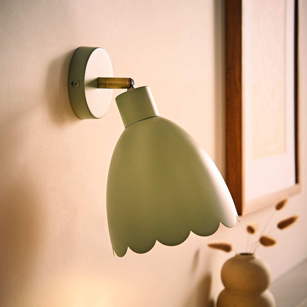 ValueLights Millie Sage Green Scallop Shade Adjustable Wall Light with Bulb Image 6