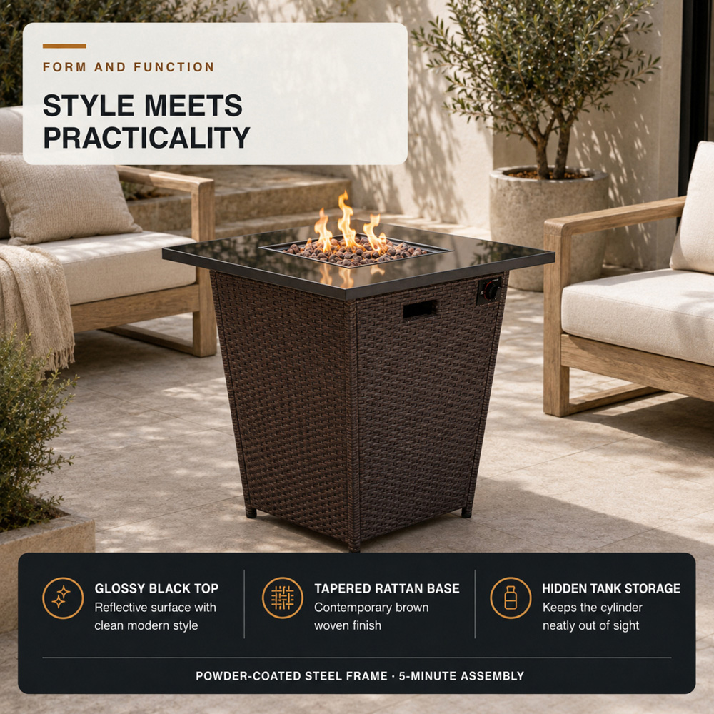 Teamson Home Espresso Rattan Base Propane Gas Outdoor Fire Pit Table with Accessories 76cm Image 5