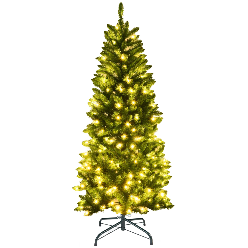 Costway Pre Lit Warm White LED Artificial Pencil Christmas Tree 5ft Image 1