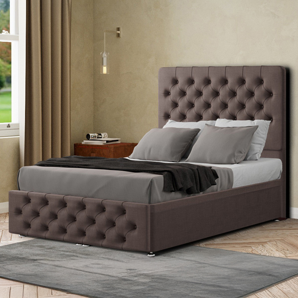 Portland Mary Chesterfield Super King Size Slate Malham Weave Ottoman Bed with Headboard Image 1