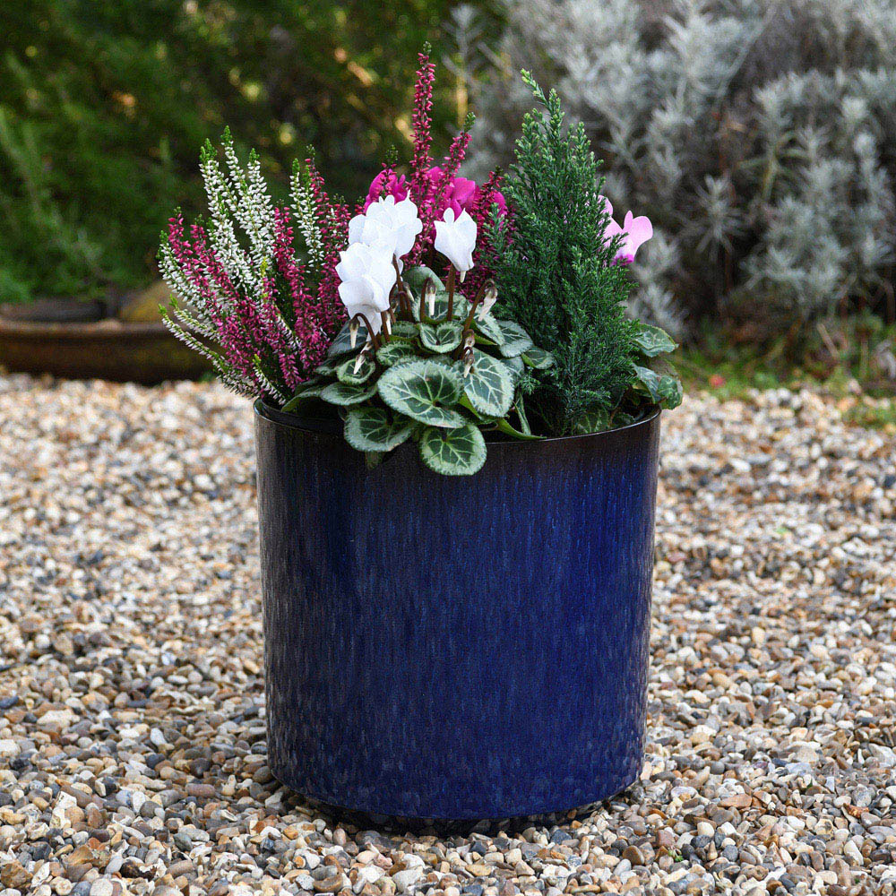 Garden Gear Ocean Blue Glazed Cylinder Planter 26cm 2 Pack Image 2