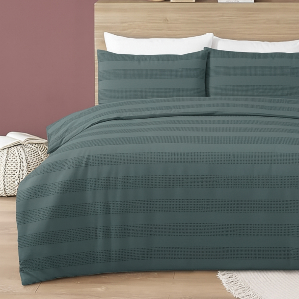 MHG Living Double Marley Dobby Waffle Striped Duvet Set Image 1