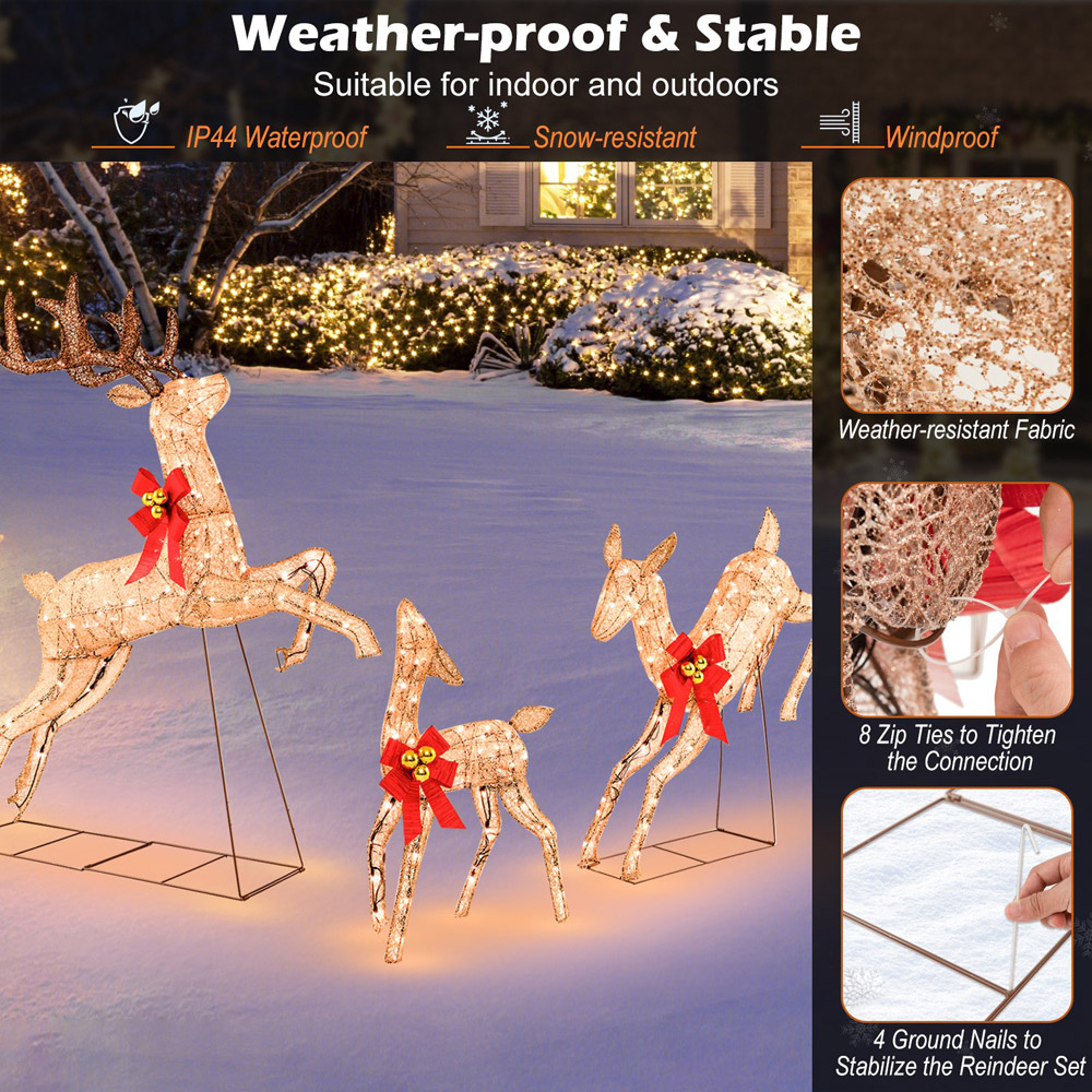 Costway 3 Piece Warm White LED Christmas Reindeer Set Image 4