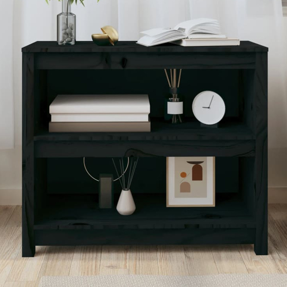vidaXL 2 Shelf Black Solid Pine Wood Bookcase Image 1