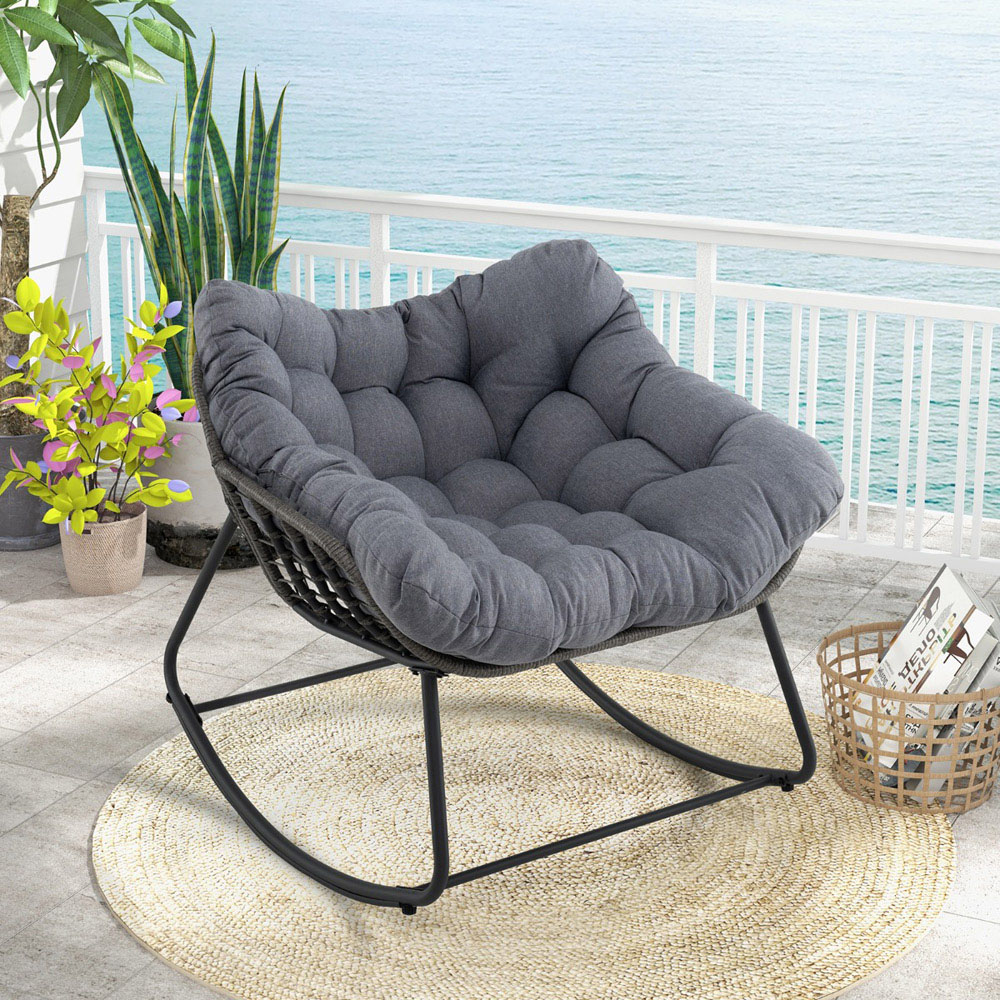 Costway Grey Outdoor Rocking Chair with Removable Cushion Image 3