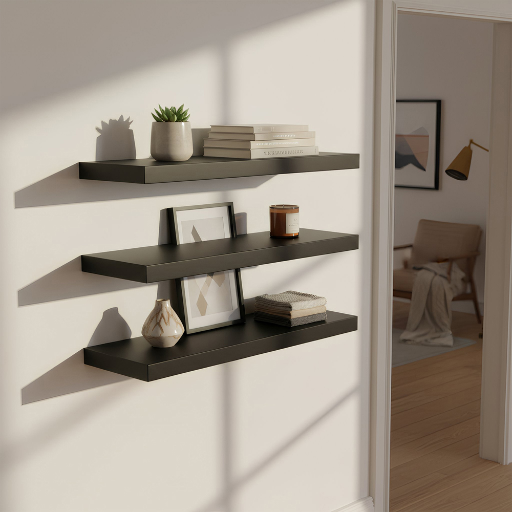 Harbour Housewares 60cm 3 Pack Black Floating Wall Shelf Image 6