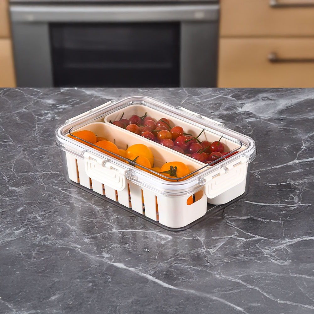 H&O Direct 2 Compartments Fridge Food Storage Container Bin with Lid Image 2
