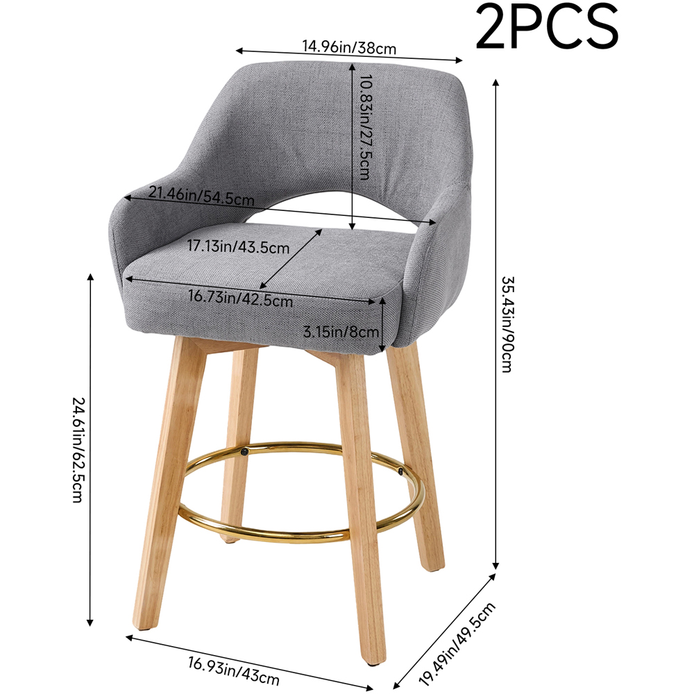 Living and Home Grey Chenille Swivel Bar Stool with Footrest Set of 2 Image 9