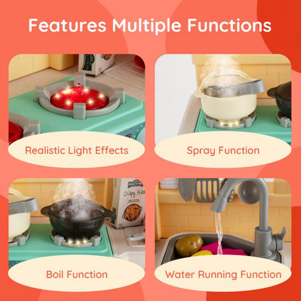 Costway Kids Orange 69 Piece Kitchen Playset Toy with Boiling and Vapor Effects Image 4