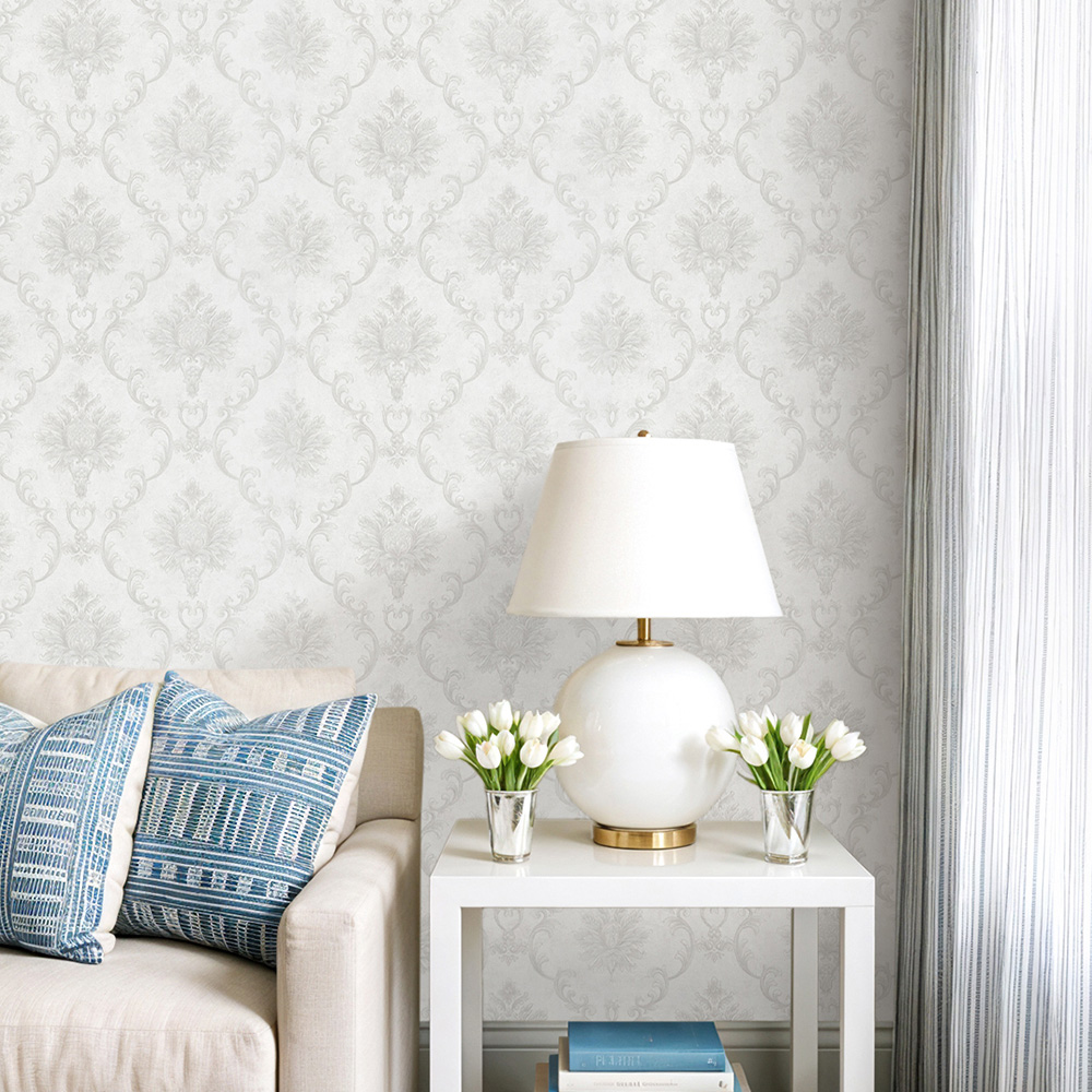 Living and Home Floral Pattern Rectangle 3D Embossed Light Grey Non-Pasted Wallpaper Image 7