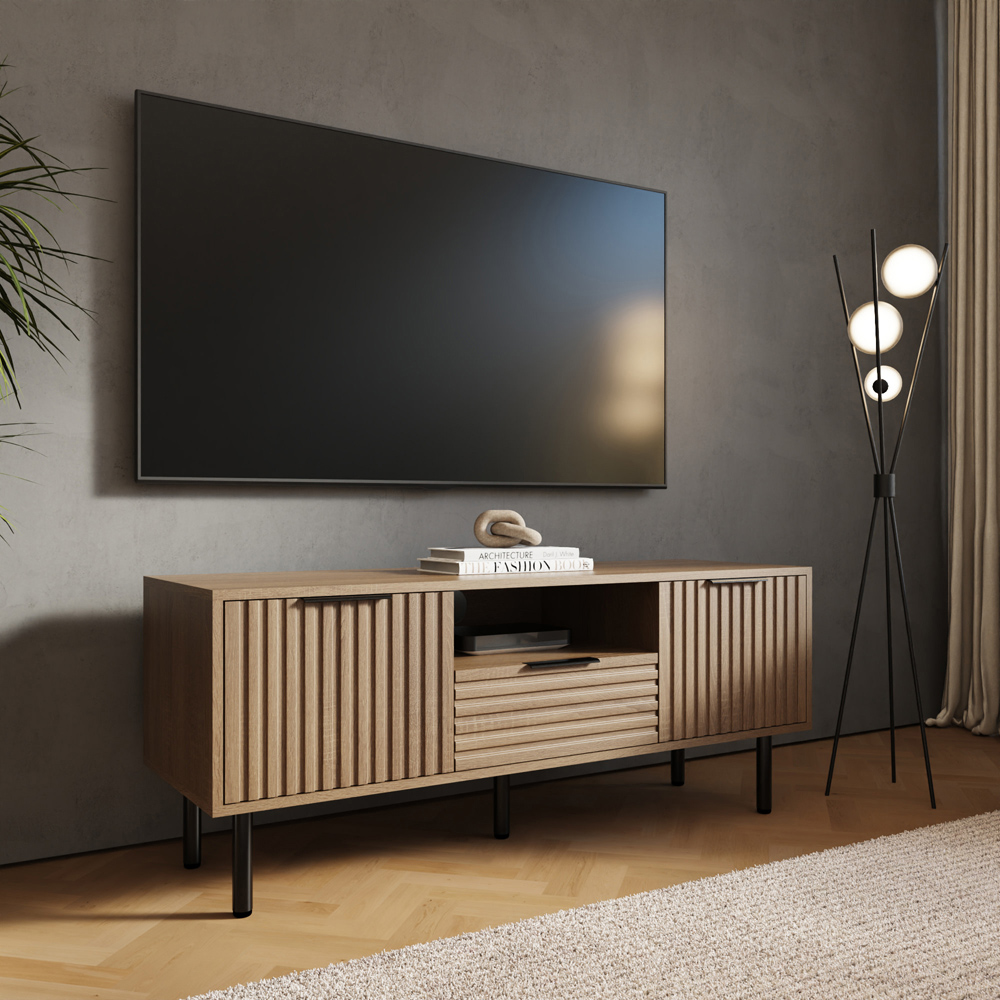 GFW Nervata Single Drawer 2 Door Oak TV Unit Image 6